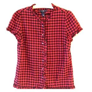 Gap black and red plaid blouse